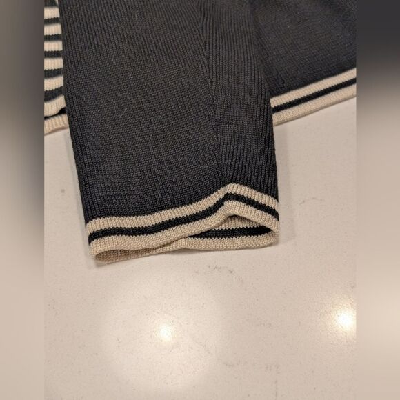 Ann Taylor Small 100% Silk Sweater Set Womens Black Beige Striped Cardigan Tank - Picture 6 of 7
